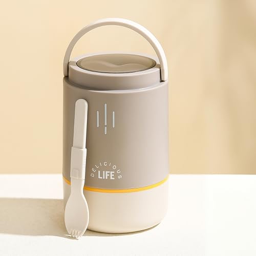 daiDokoro Insulated Stainless Steel Lunch Box with Spoon | 3-Tier Stackable Hot & Cold Leak-Proof Food Container | Portable Tiffin for Office, School & Travel (Vanilla Grey, 900ml) - Image 1