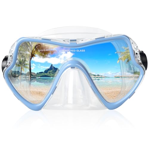 EXP VISION Snorkel Diving Mask, Professional Adults Snorkeling Mask Gear, Ultra Clear Tempered Glass Swim Mask Anti Leakage Swimming Goggles with Nose Cover for Men Women Youth (Aqua Blue) - Image 1