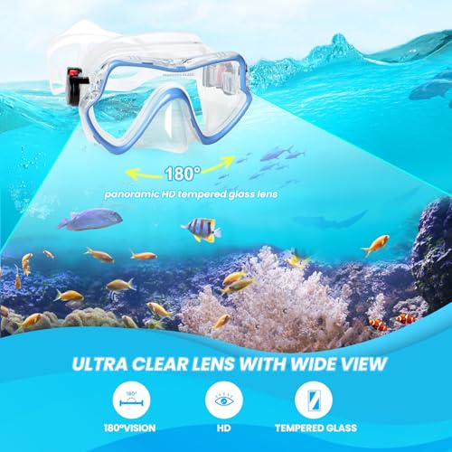 EXP VISION Snorkel Diving Mask, Professional Adults Snorkeling Mask Gear, Ultra Clear Tempered Glass Swim Mask Anti Leakage Swimming Goggles with Nose Cover for Men Women Youth (Aqua Blue) - Image 2