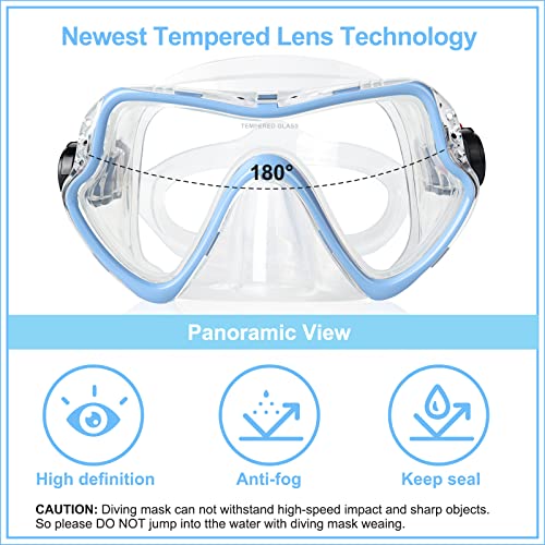 EXP VISION Snorkel Diving Mask, Professional Adults Snorkeling Mask Gear, Ultra Clear Tempered Glass Swim Mask Anti Leakage Swimming Goggles with Nose Cover for Men Women Youth (Aqua Blue) - Image 5