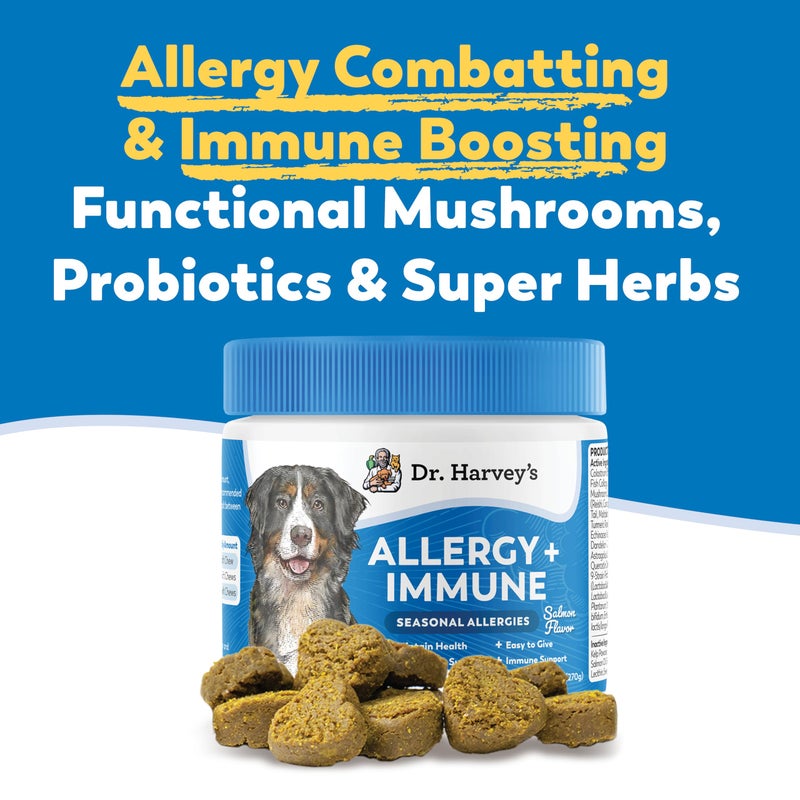 Dr. Harvey's Dog Allergy & Anti-Itch Relief Soft Chew Supplement Bites for Dogs, Daily Immune & Digestive Health Support with Functional Mushrooms, Super Herbs, Probiotics, Salmon Flavor (90 Chews) - Image 2