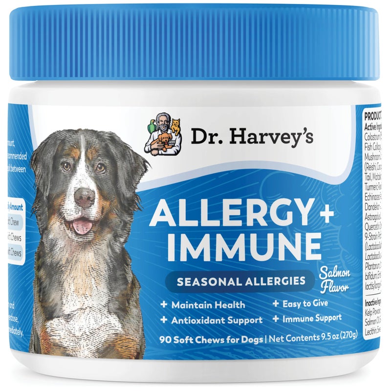 Dr. Harvey's Dog Allergy & Anti-Itch Relief Soft Chew Supplement Bites for Dogs, Daily Immune & Digestive Health Support with Functional Mushrooms, Super Herbs, Probiotics, Salmon Flavor (90 Chews) - Image 1