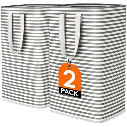Lifewit 2 Pack Laundry Hamper Large Collapsible Laundry Baskets, Freestanding Waterproof Clothes Hamper with Easy Carry Handles in Laundry Room Bedroom Bathroom College Dorm for Adults, Black, 2 x 80L - Image 3
