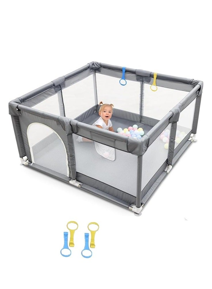 Baby Playpen, Safe Playpen for Babies and Toddlers, Extra Large Baby Playard with Gate, Baby Safe Activity Center, Baby Bumper Foam Playpen wih Breathable Mesh (Grey 127*127cm) - Image 1