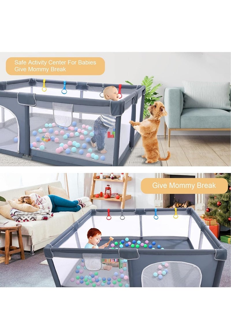 Baby Playpen, Safe Playpen for Babies and Toddlers, Extra Large Baby Playard with Gate, Baby Safe Activity Center, Baby Bumper Foam Playpen wih Breathable Mesh (Grey 127*127cm) - Image 4