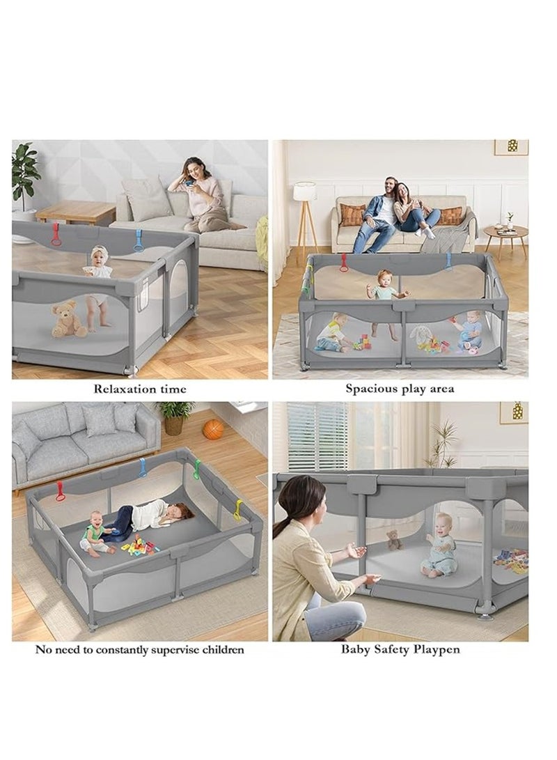 Baby Playpen, Safe Playpen for Babies and Toddlers, Extra Large Baby Playard with Gate, Baby Safe Activity Center, Baby Bumper Foam Playpen wih Breathable Mesh (Grey 127*127cm) - Image 5