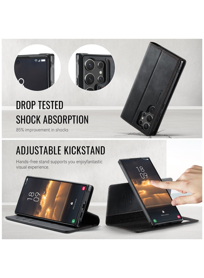 CaseMe Phone Case Cover Luxury PU Leather Design Flip Cover Card Slot Holder Support Magnetic wireless charging Back Cover detachable Compatible with Samsung Galaxy S23 Ultra  ( Black ) - Image 5