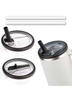 2 Pack 40 oz Tumbler Flip Straw Lid Replacement fit for Stanley Quencher, Spill Proof Splash Resistant Tumbler Lids,Reusable Tumbler Cover for Stanley Cup (black)