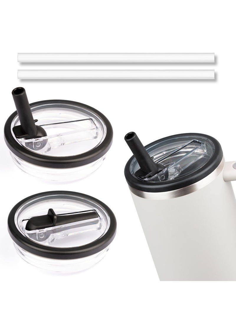 Generic - 2 Pack 40 oz Tumbler Flip Straw Lid Replacement fit for Stanley Quencher, Spill Proof Splash Resistant Tumbler Lids,Reusable Tumbler Cover for Stanley Cup (black) - Image 1