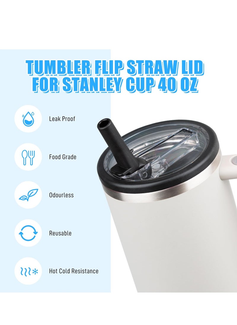 Generic - 2 Pack 40 oz Tumbler Flip Straw Lid Replacement fit for Stanley Quencher, Spill Proof Splash Resistant Tumbler Lids,Reusable Tumbler Cover for Stanley Cup (black) - Image 1