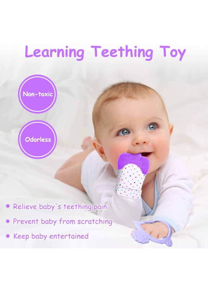 Mr. Penda 2Pcs Silicone Teething Mitten Set, Baby Teething Toy with Lion & Dots Pattern, Toddler Teething Gloves with Adjustable Strap, Crinkle Sound, Self Soothing Baby Chew Toys for Infants (Purple)  - Image 3