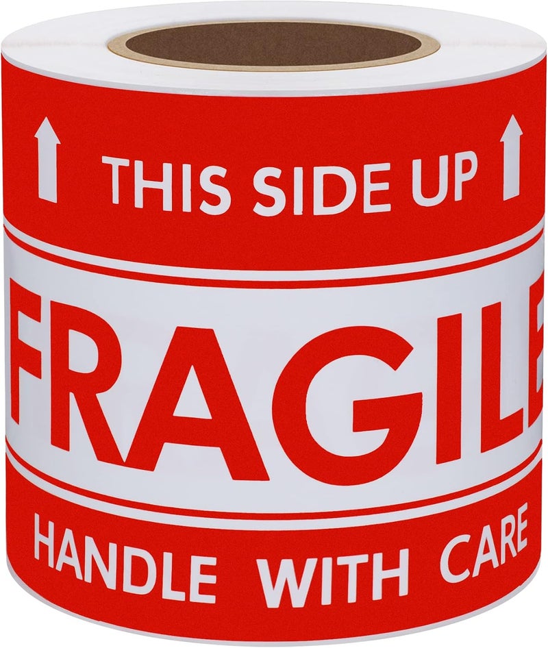 Hybsk This Side Up Fragile Stickers 3x5 inch - 100 Adhesive Labels for Shipping and Packing - Image 1