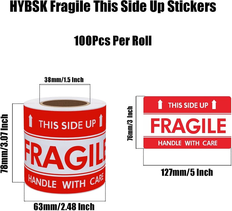 Hybsk This Side Up Fragile Stickers 3x5 inch - 100 Adhesive Labels for Shipping and Packing - Image 4