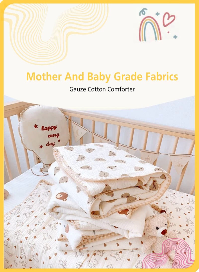 She&Little Baby Neutral Muslin Thick Blanket, Double Layer Soft Crib Blanket, Multi-Purpose Baby Blanket, Bear Pattern, Cozy and Warm (100x100cm) - Image 4