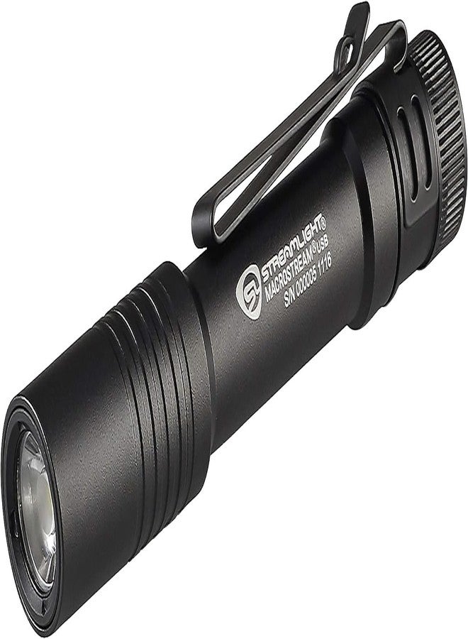 Streamlight 66320 MacroStream USB 500-Lumen 2000-Candela Rechargeable EDC Compact LED Flashlight with USB Cable, Black - Image 1