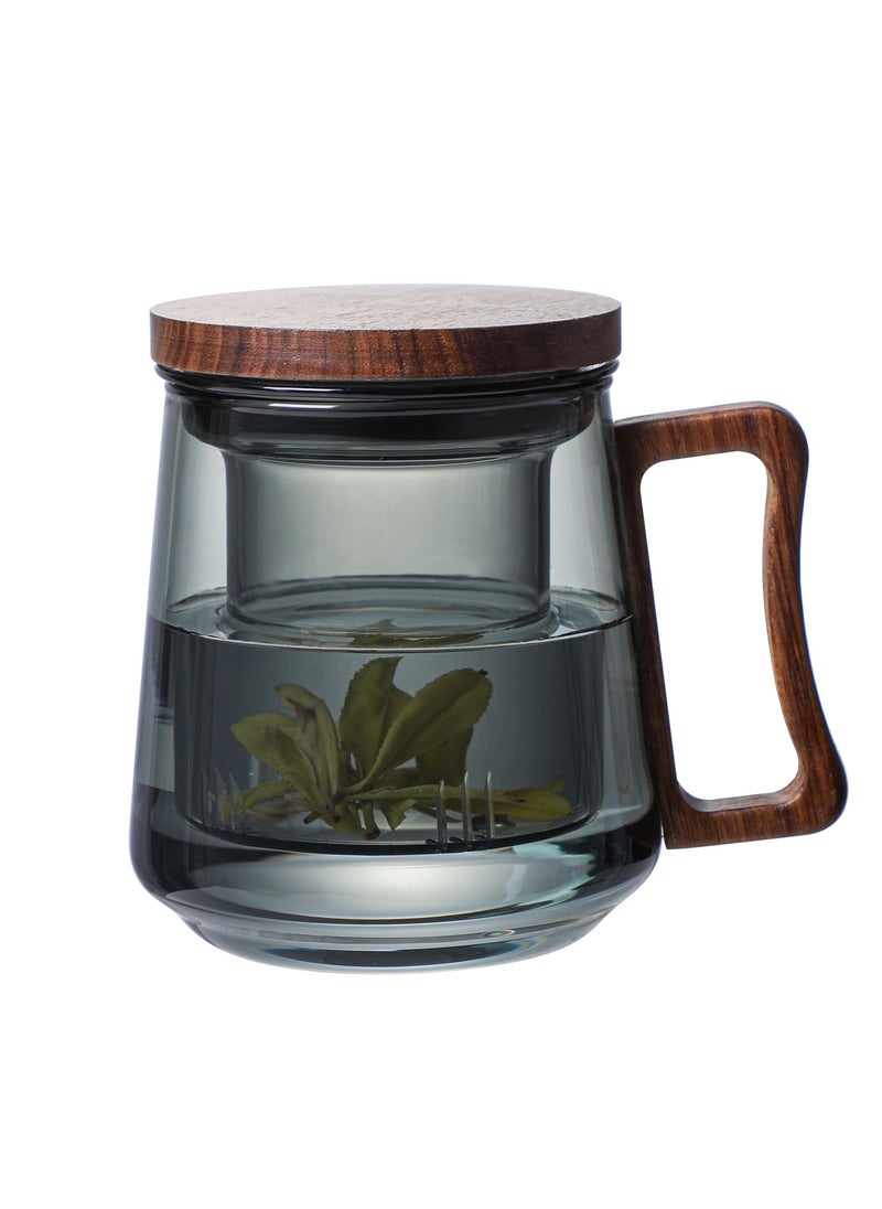 1Chase - Borosilicate Glass Mug With Infuser, Walnut Lid and Handle 500 ML Smokey Grey - Image 1
