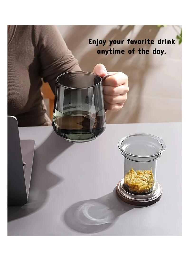 1Chase Borosilicate Glass Mug With Infuser, Walnut Lid and Handle 500 ML Smokey Grey