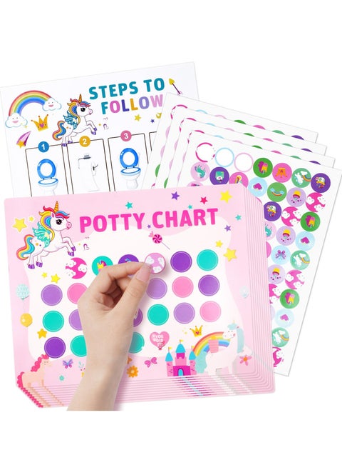 Potty Training Reward Chart, 10pcs Potty Training Chart for Toddlers, Dinosaur Potty Chart with Stickers Toilet Training Reward Chart Develop Toileting Habit (Unicorn)