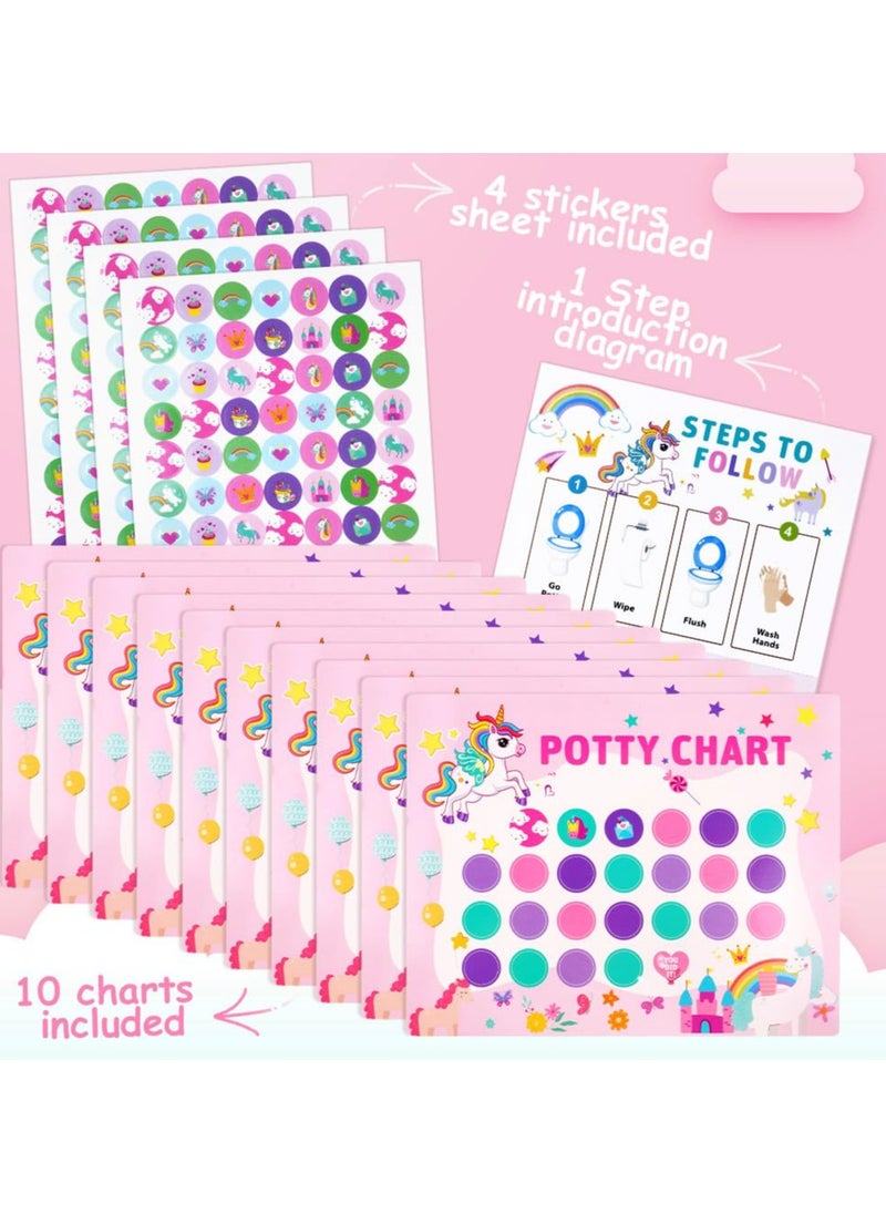 Potty Training Reward Chart, 10pcs Potty Training Chart for Toddlers, Dinosaur Potty Chart with Stickers Toilet Training Reward Chart Develop Toileting Habit (Unicorn)