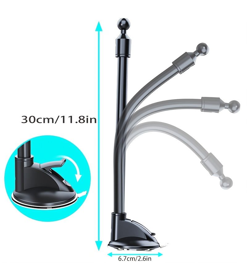 Flexible Strong Suction Cup Car Phone Holder Long Arm Universal Black Phone Mount - Image 1