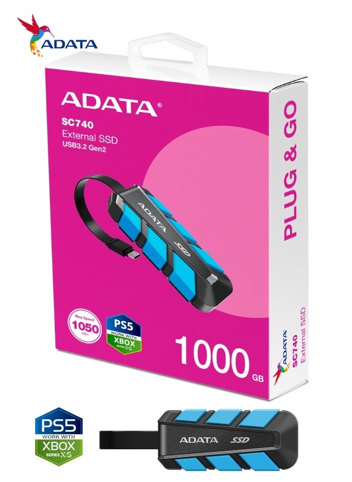 أداتا محرك أقراص SSD خارجي SC740 سعة 1000 جيجابايت من النوع C USB3.2 الجيل الثاني | محرك أقراص الحالة الصلبة المحمول متوافق مع PS5 XBOX Iphone 16 Android Phone 1TB  - Image 2