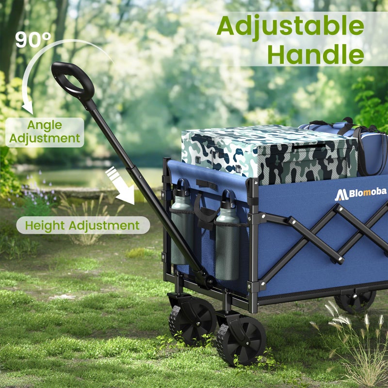 Blomoba Collapsible Wagon with Wheels, 220 lbs Wagons Carts Foldable Wagon Cart with Flexible Handle, Lightweight Portable Folding Utility Grocery Shopping Cart for Grocery Sports Garden Camping, Blue - Image 5