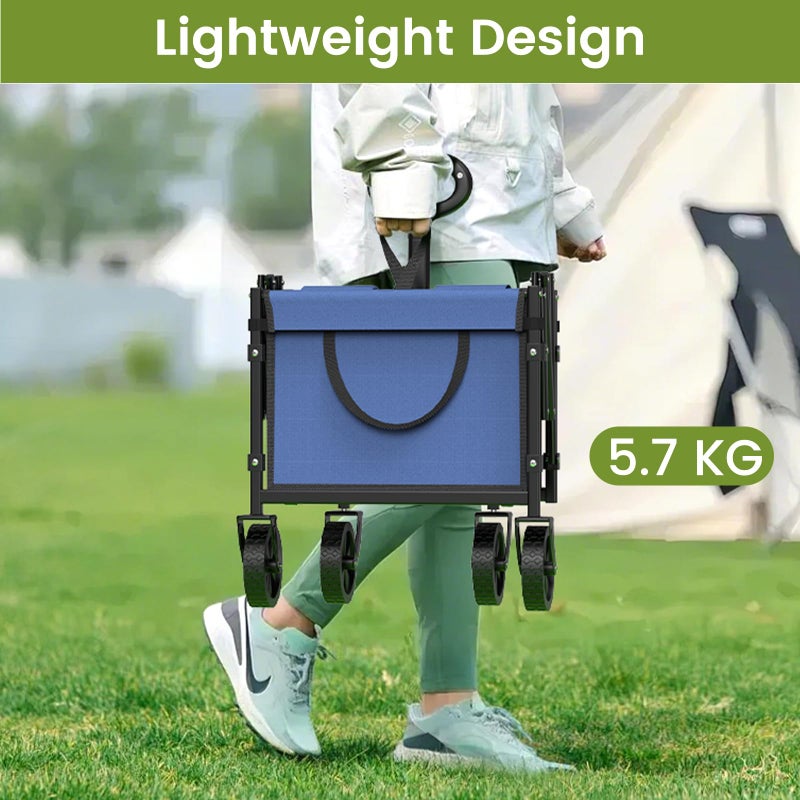 Blomoba Collapsible Wagon with Wheels, 220 lbs Wagons Carts Foldable Wagon Cart with Flexible Handle, Lightweight Portable Folding Utility Grocery Shopping Cart for Grocery Sports Garden Camping, Blue - Image 3