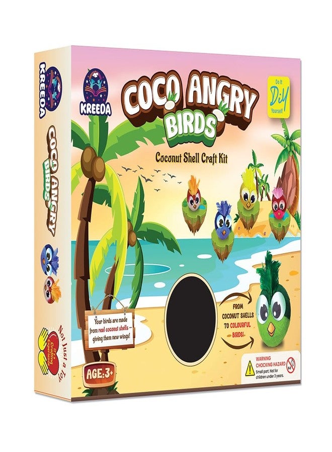 KREEDA- Coconut Shells Art & Craft Kit, CocoAngry Birds DIY Creative Activity, Coconut Shell Painting, Gifts for Girls & Boys Ages 6, 7, 8, 9, 10, 11, 12 - Image 1