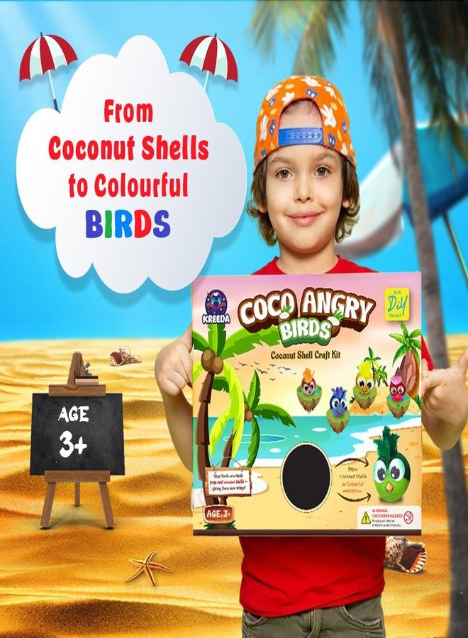 KREEDA- Coconut Shells Art & Craft Kit, CocoAngry Birds DIY Creative Activity, Coconut Shell Painting, Gifts for Girls & Boys Ages 6, 7, 8, 9, 10, 11, 12 - Image 2