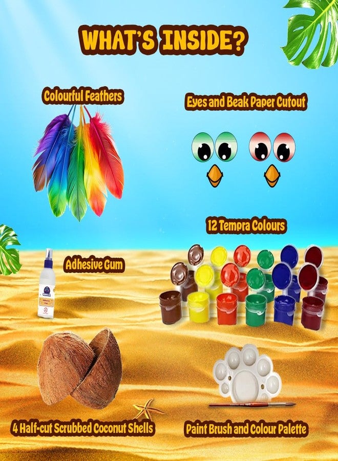 KREEDA- Coconut Shells Art & Craft Kit, CocoAngry Birds DIY Creative Activity, Coconut Shell Painting, Gifts for Girls & Boys Ages 6, 7, 8, 9, 10, 11, 12 - Image 3