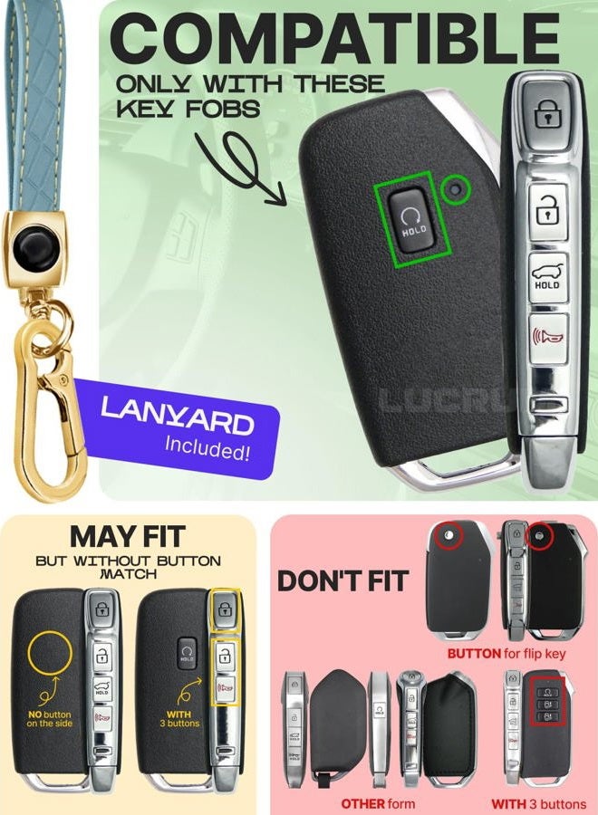 Lucrum for Kia Key Fob Cover and Leather Keychain - Full Cover Key Case for Kia Sportage, Soul, Forte, Telluride, EV6, Niro, K5, Stinger - 2018-2023 TPU Keyfob Cover - Blue and Gold - Image 2