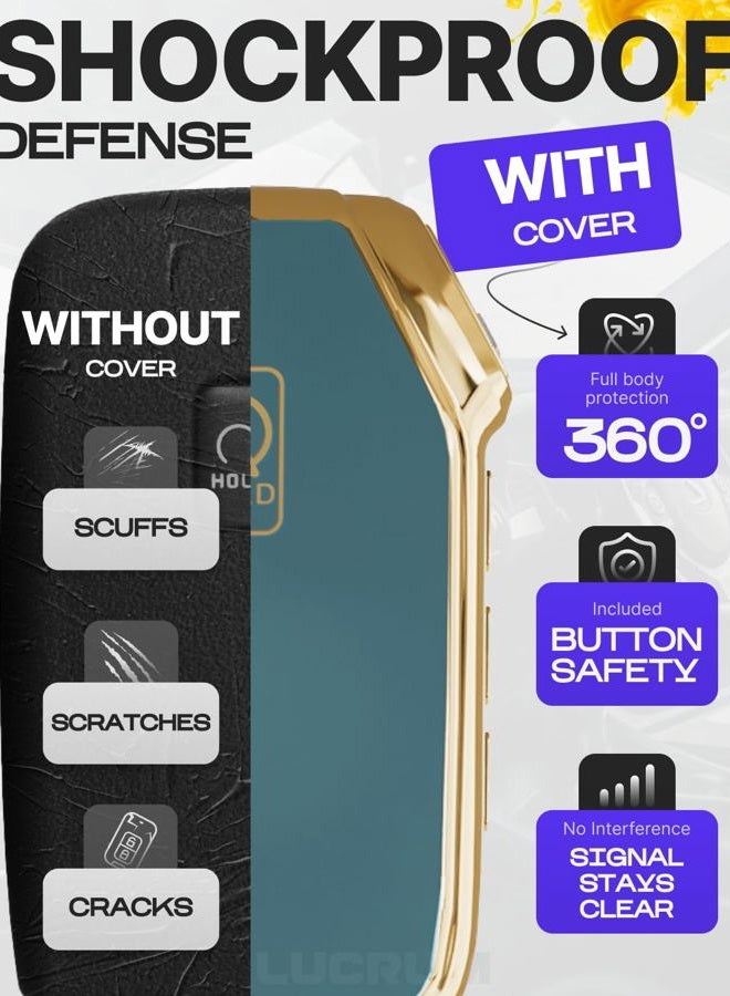 Lucrum for Kia Key Fob Cover and Leather Keychain - Full Cover Key Case for Kia Sportage, Soul, Forte, Telluride, EV6, Niro, K5, Stinger - 2018-2023 TPU Keyfob Cover - Blue and Gold - Image 4