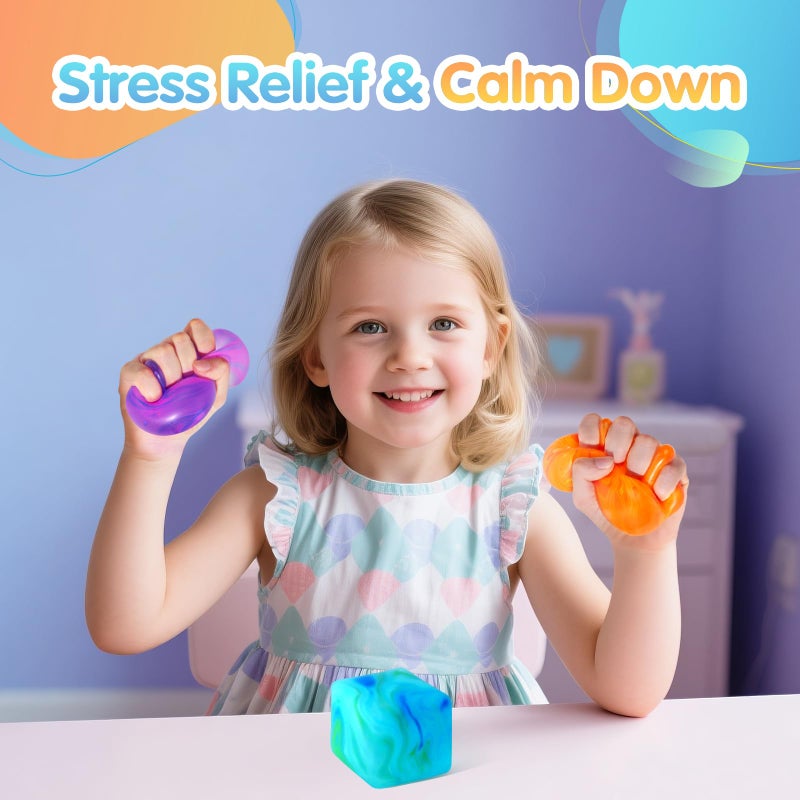TMHAI Fidget Toys Squishy Stress Cube, Swirl Stress Balls for Kids Adults Squishies Stress Relief, Ice Squishy Cube Sugar Balls, Sensory Toys for Kids with Autism (Blue+Green+Orange) - Image 4