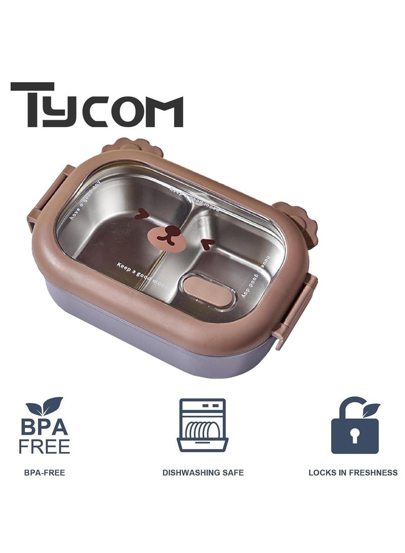 Stainless Steel Lunch Box for Kid School Insulated Bento Lunch Box 2 Compartment Divided Lunch Containers with Lids Leakproof BFA Free Dishwasher Safe Brown and Blue.