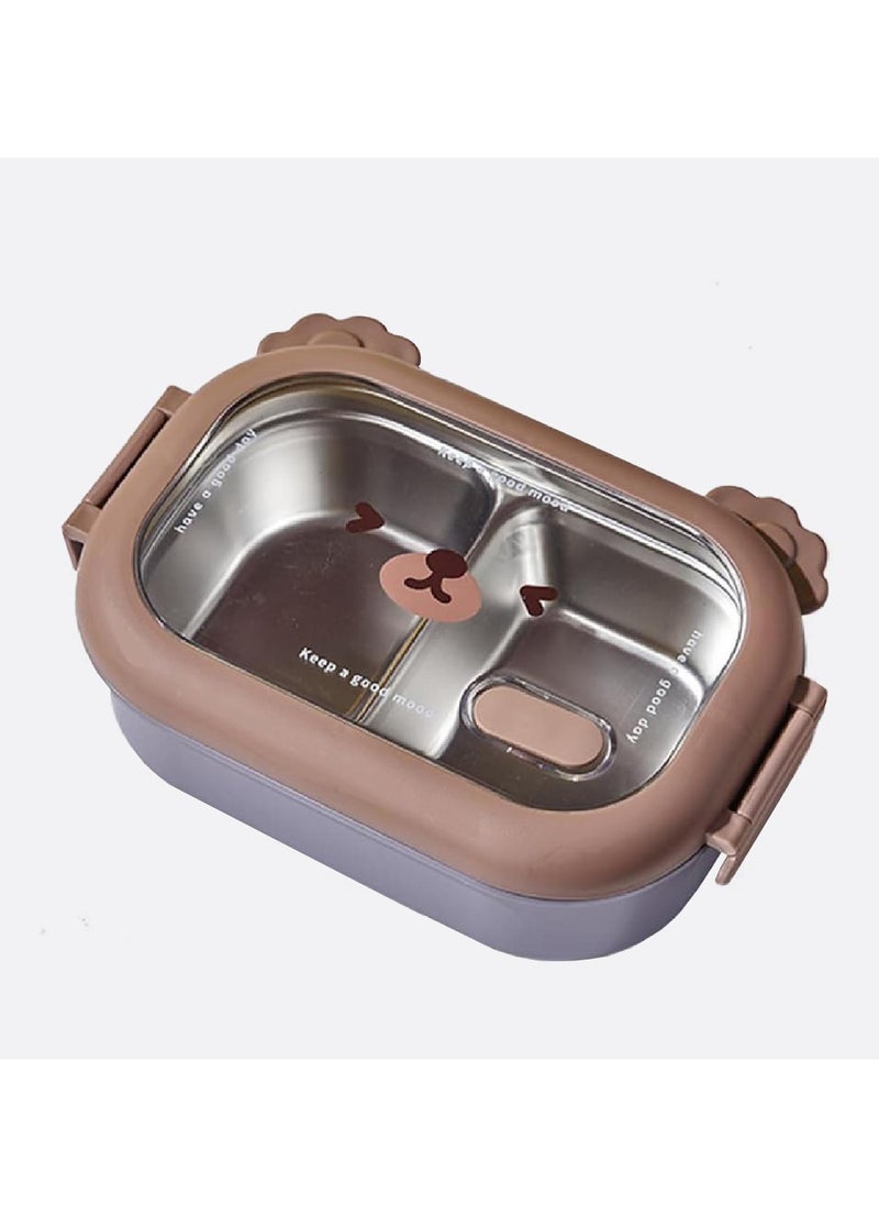 TYCOM Stainless Steel Lunch Box for Kid School Insulated Bento Lunch Box 2 Compartment Divided Lunch Containers with Lids Leakproof BFA Free Dishwasher Safe Brown and Blue.  - Image 1