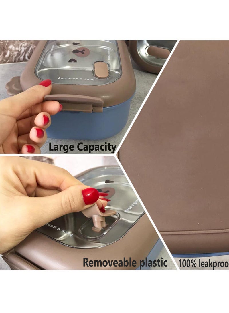 TYCOM Stainless Steel Lunch Box for Kid School Insulated Bento Lunch Box 2 Compartment Divided Lunch Containers with Lids Leakproof BFA Free Dishwasher Safe Brown and Blue.  - Image 3
