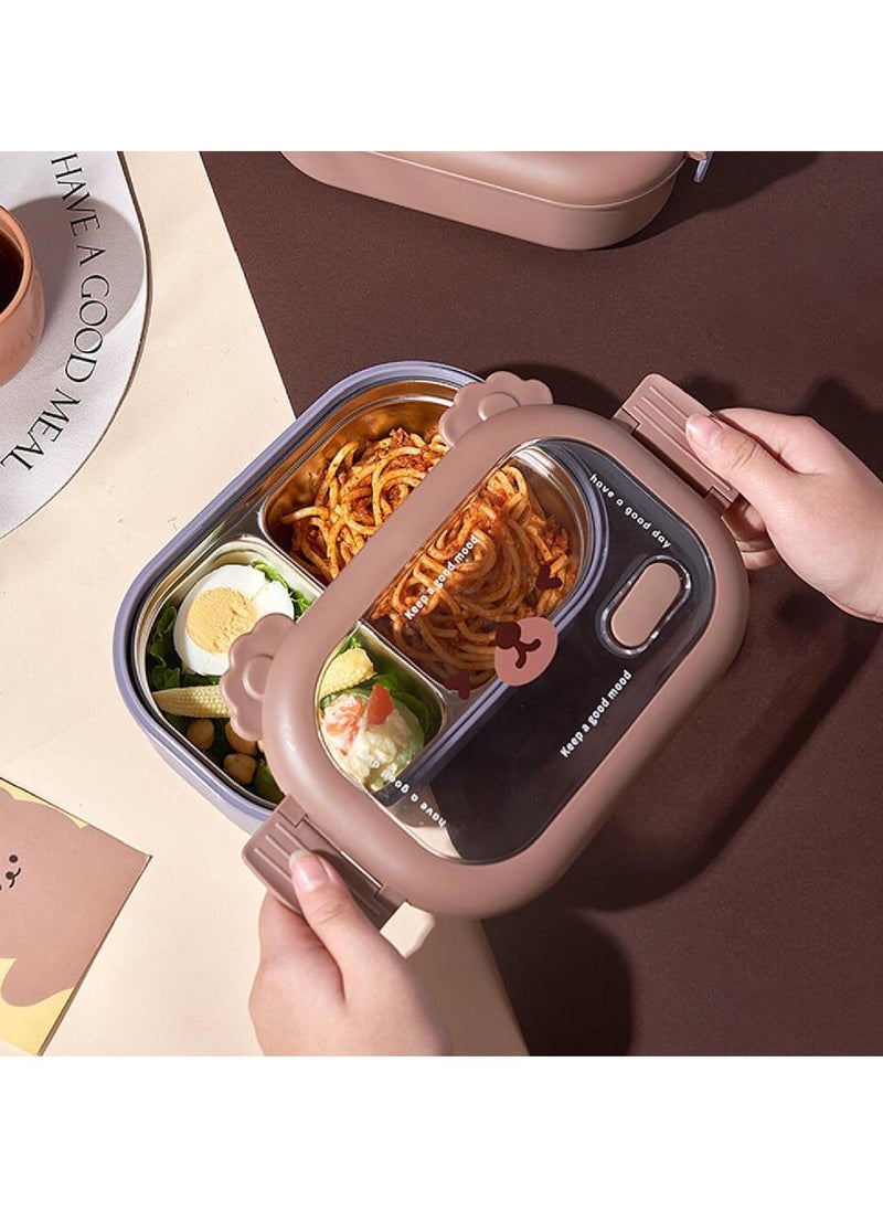 TYCOM Stainless Steel Lunch Box for Kid School Insulated Bento Lunch Box 2 Compartment Divided Lunch Containers with Lids Leakproof BFA Free Dishwasher Safe Brown and Blue.  - Image 4