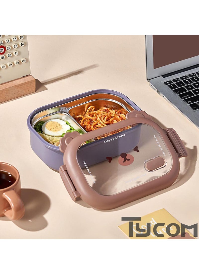 TYCOM Stainless Steel Lunch Box for Kid School Insulated Bento Lunch Box 2 Compartment Divided Lunch Containers with Lids Leakproof BFA Free Dishwasher Safe Brown and Blue.  - Image 5
