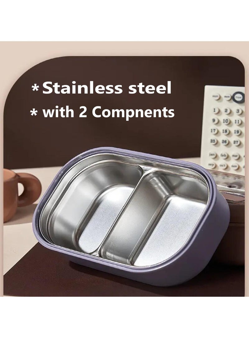 Stainless Steel Lunch Box for Kid School Insulated Bento Lunch Box 2 Compartment Divided Lunch Containers with Lids Leakproof BFA Free Dishwasher Safe Brown and Blue.