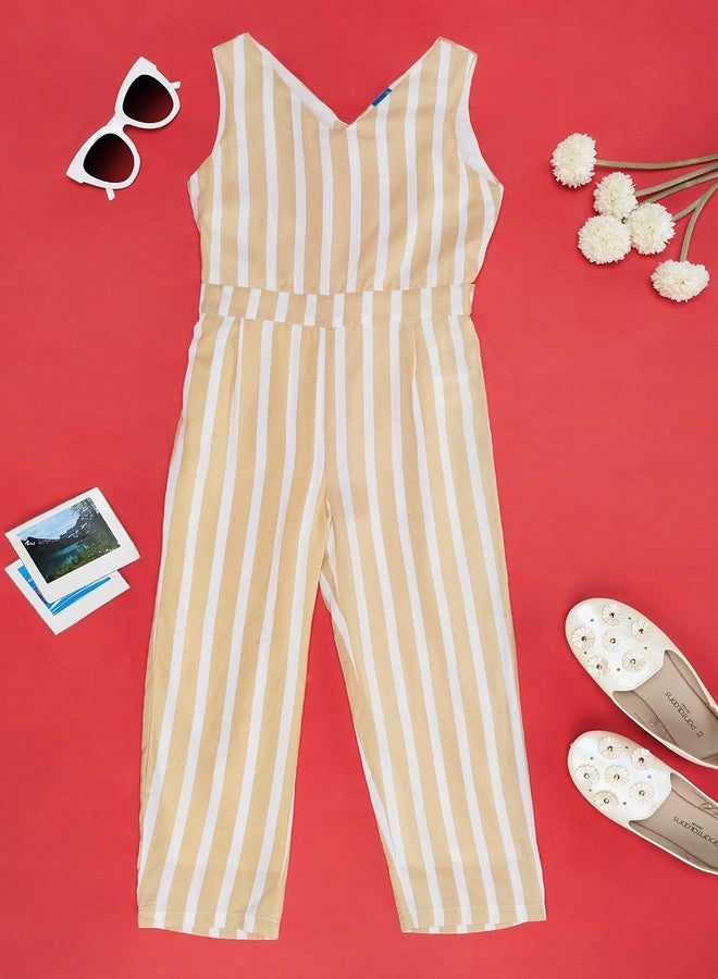 YU by Pantaloons Girl's Rayon Classic Midi Jumpsuit (110151012006_Beige - Image 2