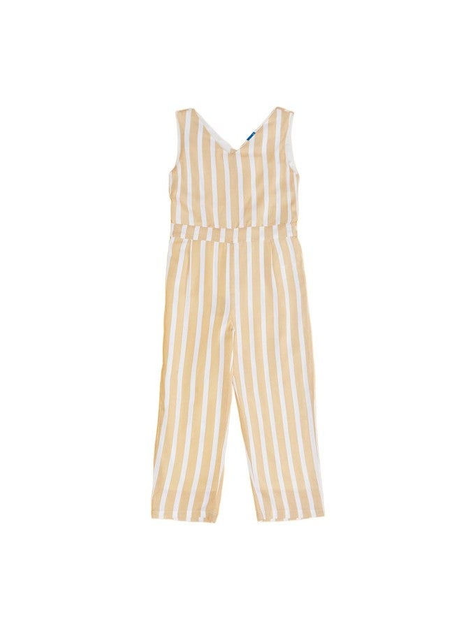YU by Pantaloons Girl's Rayon Classic Midi Jumpsuit (110151012006_Beige - Image 1
