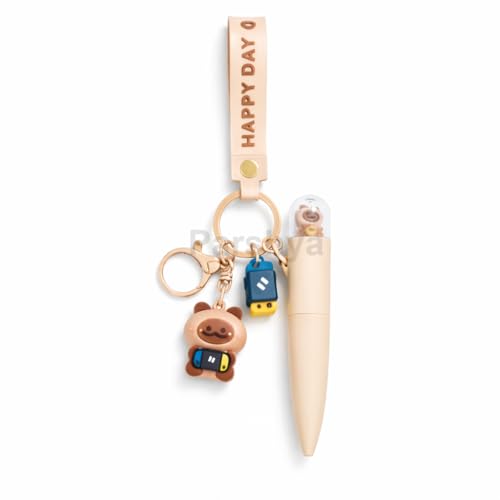 Parshya Cute Cartoon Animal Gel Pen with Keychain | Bear Keychain & Mini Calculator Charm | Smooth Writing Cute Pen Set for Kids Girls Students | Kawaii Stationery Gift for School & Office - Image 1