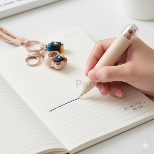 Parshya Cute Cartoon Animal Gel Pen with Keychain | Bear Keychain & Mini Calculator Charm | Smooth Writing Cute Pen Set for Kids Girls Students | Kawaii Stationery Gift for School & Office - Image 3