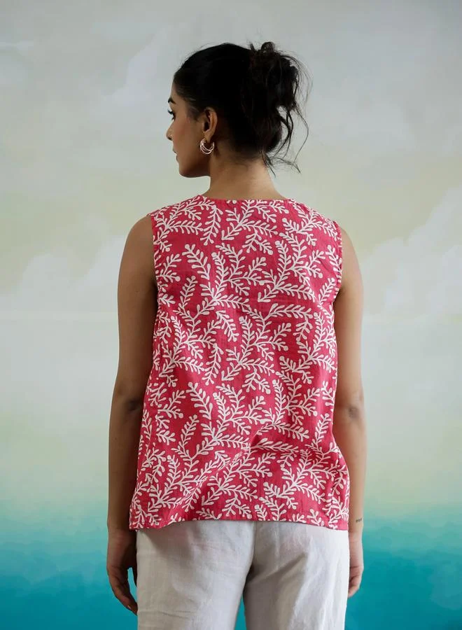 sanskrutihomes Sanskrutihomes Floral Print V-Neck Sleeveless Cotton Top