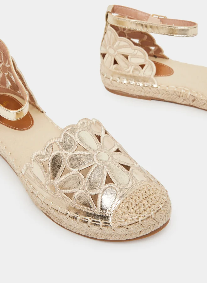 Styli  Gold Floral Espadrille Sandals for Women | Best Price UAE
