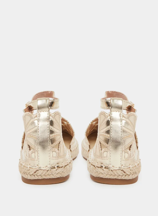 Styli  Gold Floral Espadrille Sandals for Women | Best Price UAE