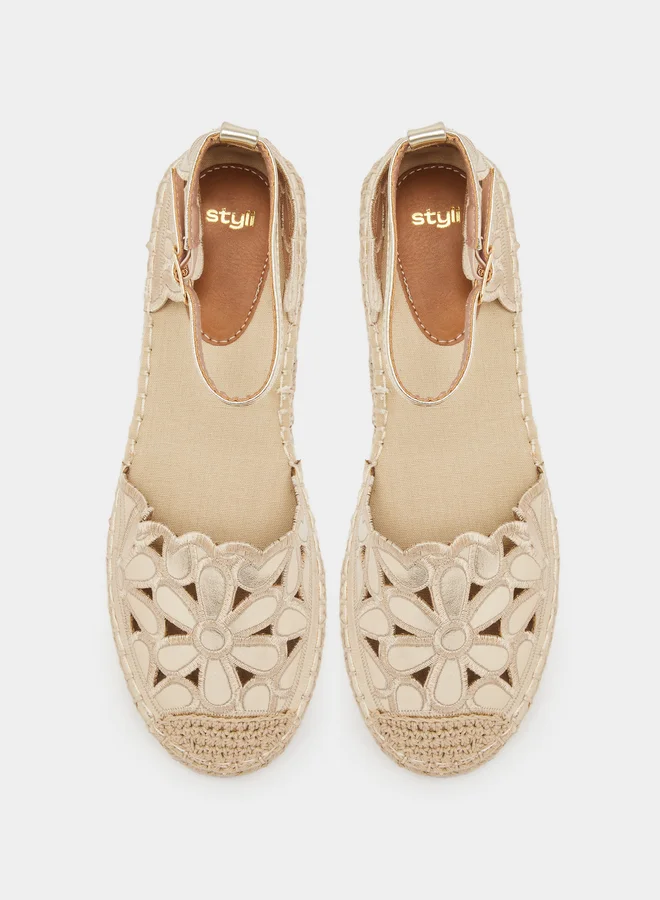 Styli  Gold Floral Espadrille Sandals for Women | Best Price UAE