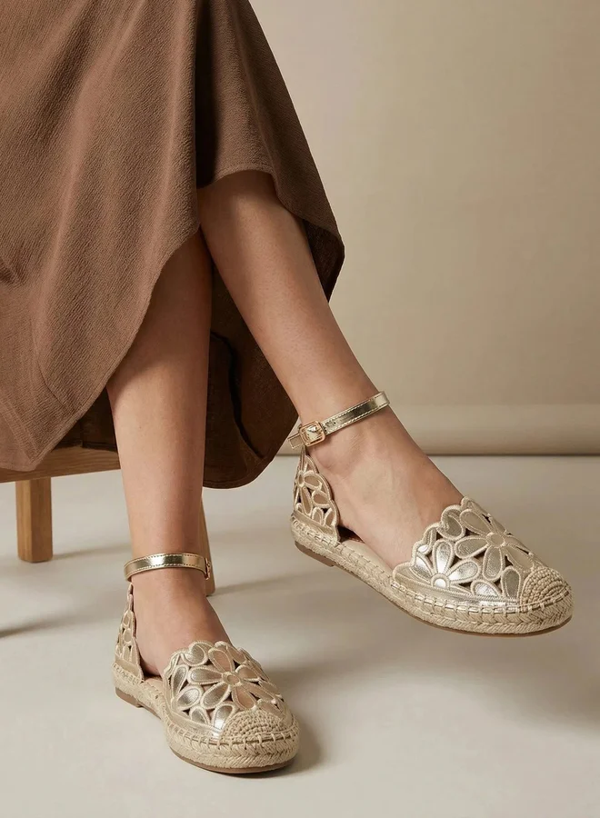 Styli  Gold Floral Espadrille Sandals for Women | Best Price UAE