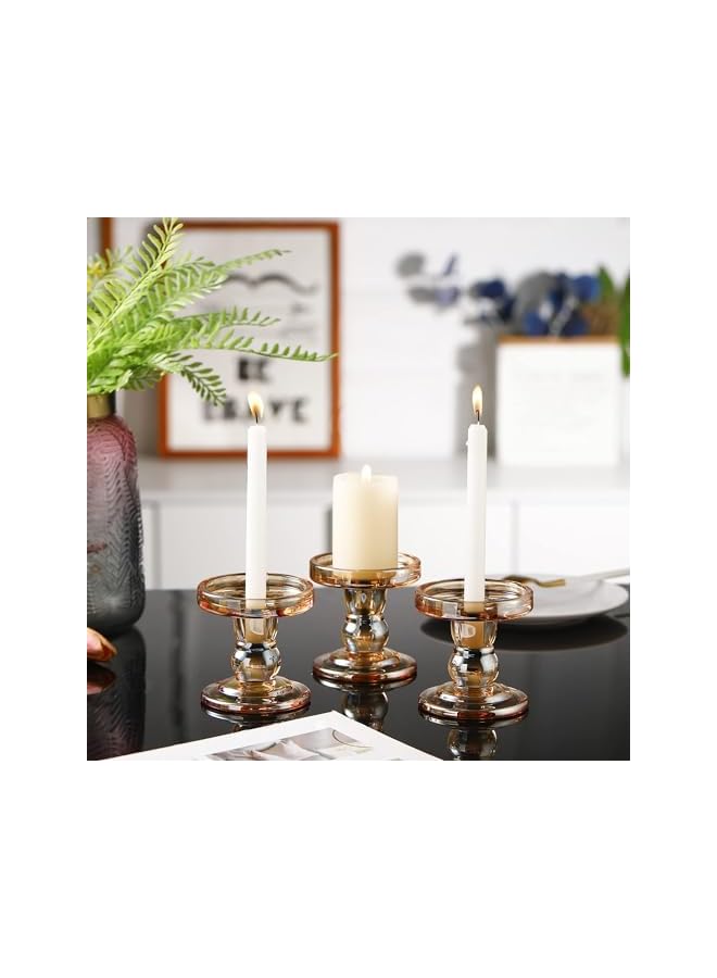 The Bros Diwali Festival Gold Glass Candle Holder for Pillar Candle Holder, Taper Candlestick Holders Set of 3 for Formal Events, Wedding, Church, Holiday DéCor, Table Centerpiece Decoration - Image 3