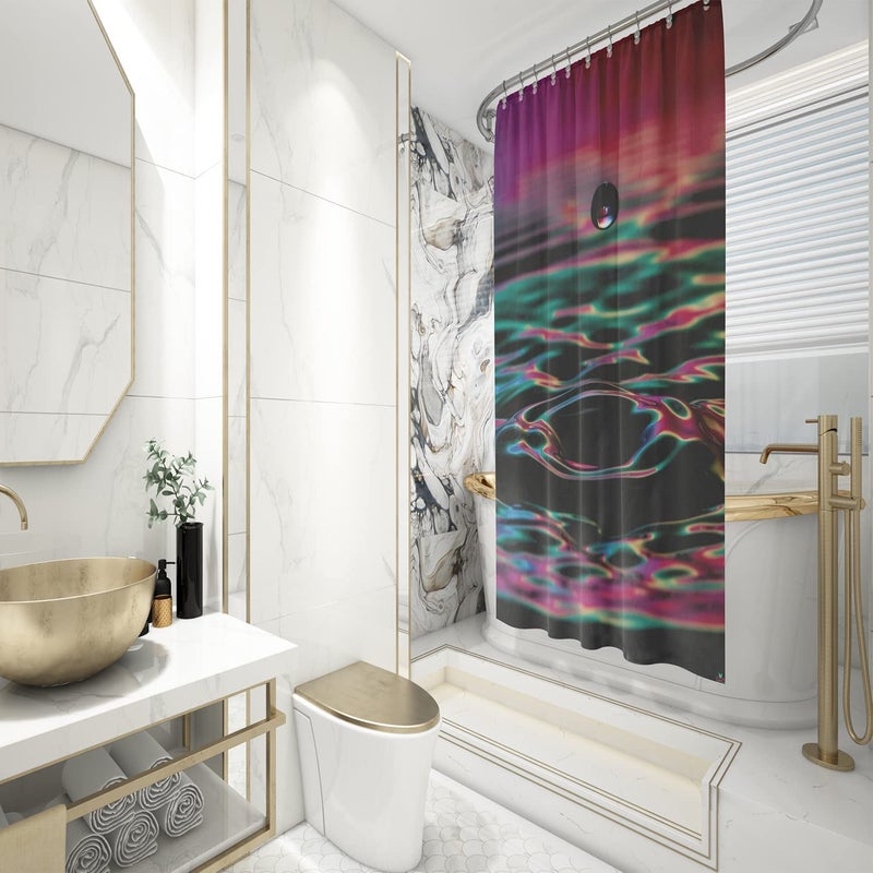 FING ستارة دش الحمام، ستارة حمام مع خطاف، ستارة دش مصممة للحمام، حوض الاستحمام، زينة ستائر حمام زخرفية حديثة (تصميم_32) - Image 3